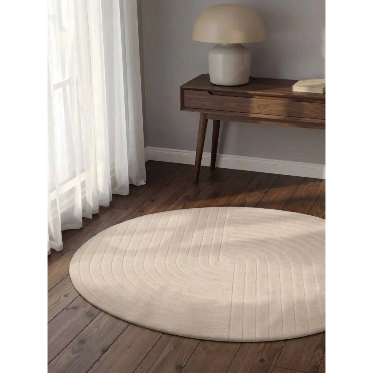 Dywan wełniany okrągły 120cm do salonu ,miekki pluszowe włosie kremowe