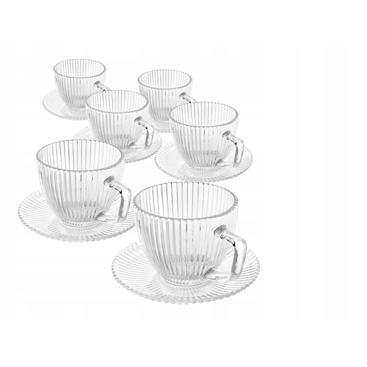 Filiżanki do kawy herbaty ze spodkiem szklane W PRĄŻKI 6x 250ml na prezent