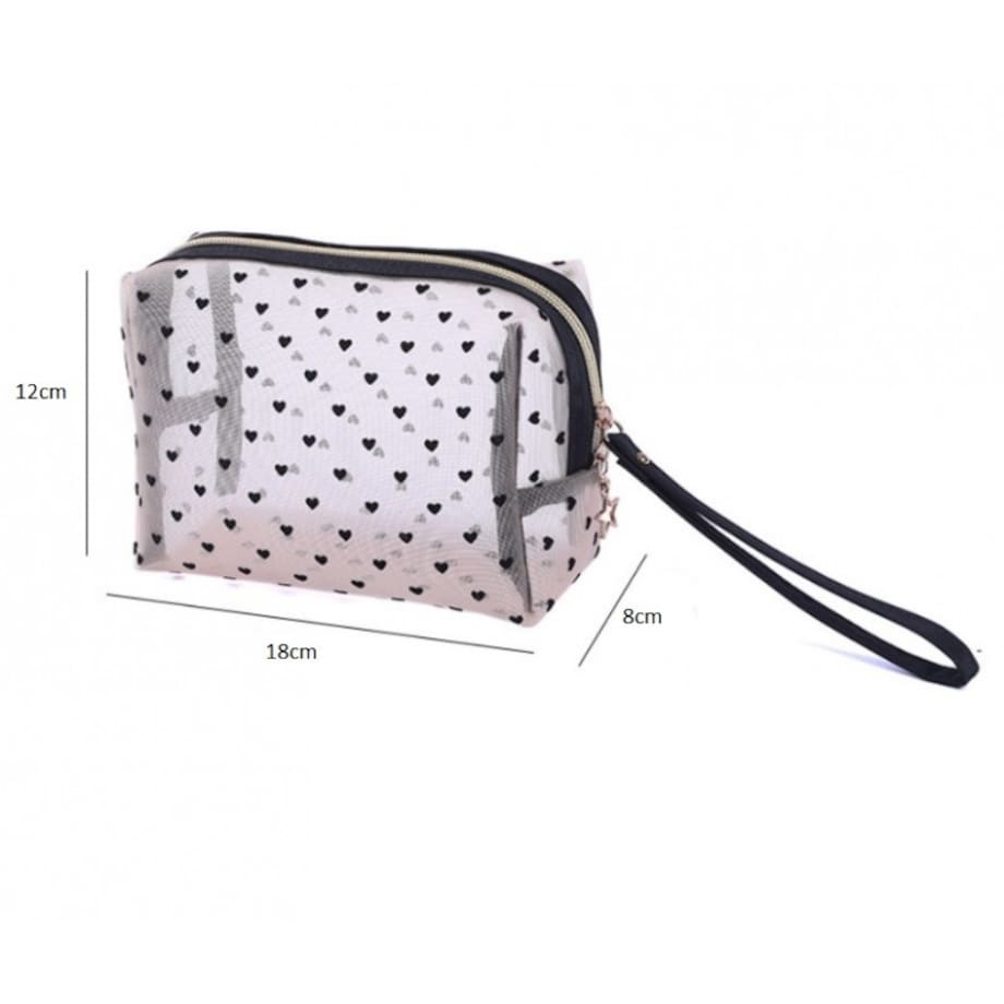 Kosmetyczka damska transparentna czarne serca 12x18x8cm KS126