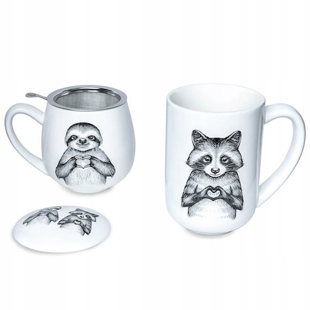 Porcelanowy kubek z uchwytem SZOP I LENIWIEC do kawy herbaty czekolady 400ml - prezent upominek dla kobiety faceta babci dziadka mamy taty dziewczyny chłopaka