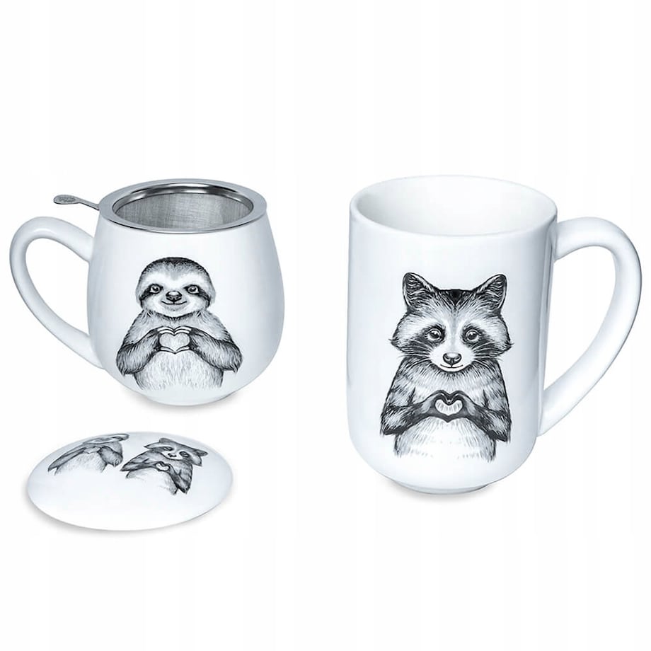 Porcelanowy kubek z uchwytem SZOP I LENIWIEC do kawy herbaty czekolady 400ml - prezent upominek dla kobiety faceta babci dziadka mamy taty dziewczyny chłopaka
