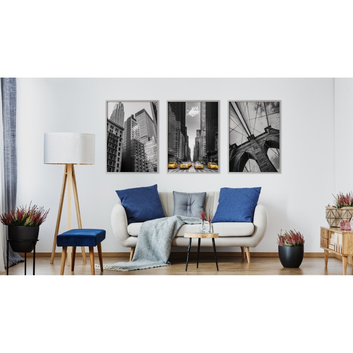 ZESTAW 3x Plakat W Ramie NEW YORK Wieżowce 60x80cm