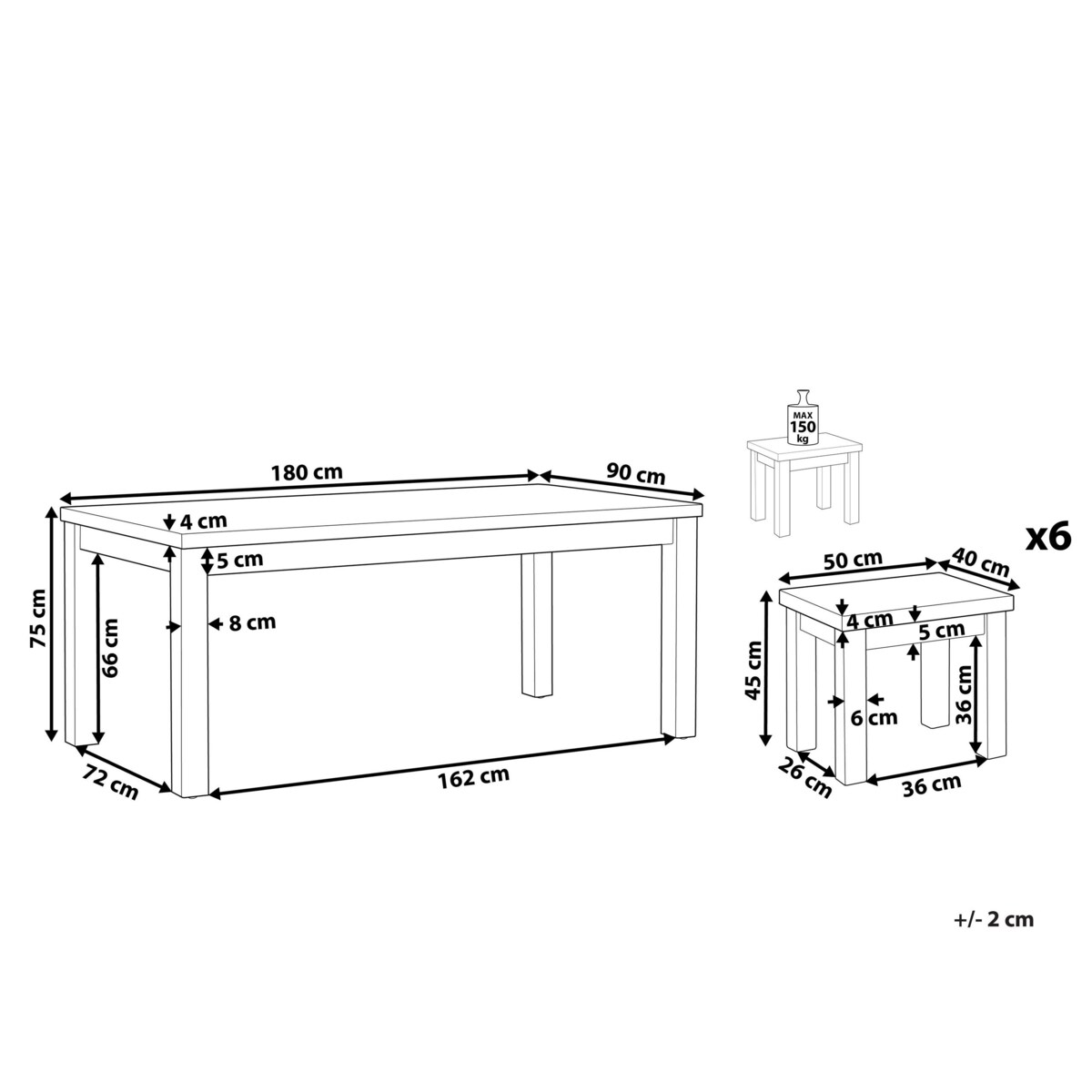 Zestaw ogrodowy ze stołkami dla 6 osób OSTUNI Beton Szary