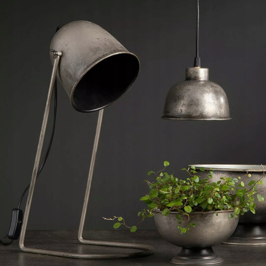 LAMPA STOJĄCA LOFT srebrna biurkowa stołowa dekoracja prezent do salonu