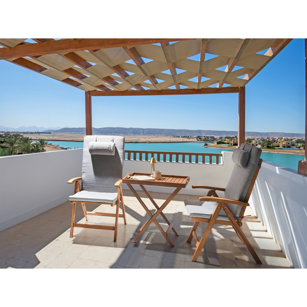 Zestaw mebli balkonowych JAVA PREMIUIM Drewno akacjowe Szary