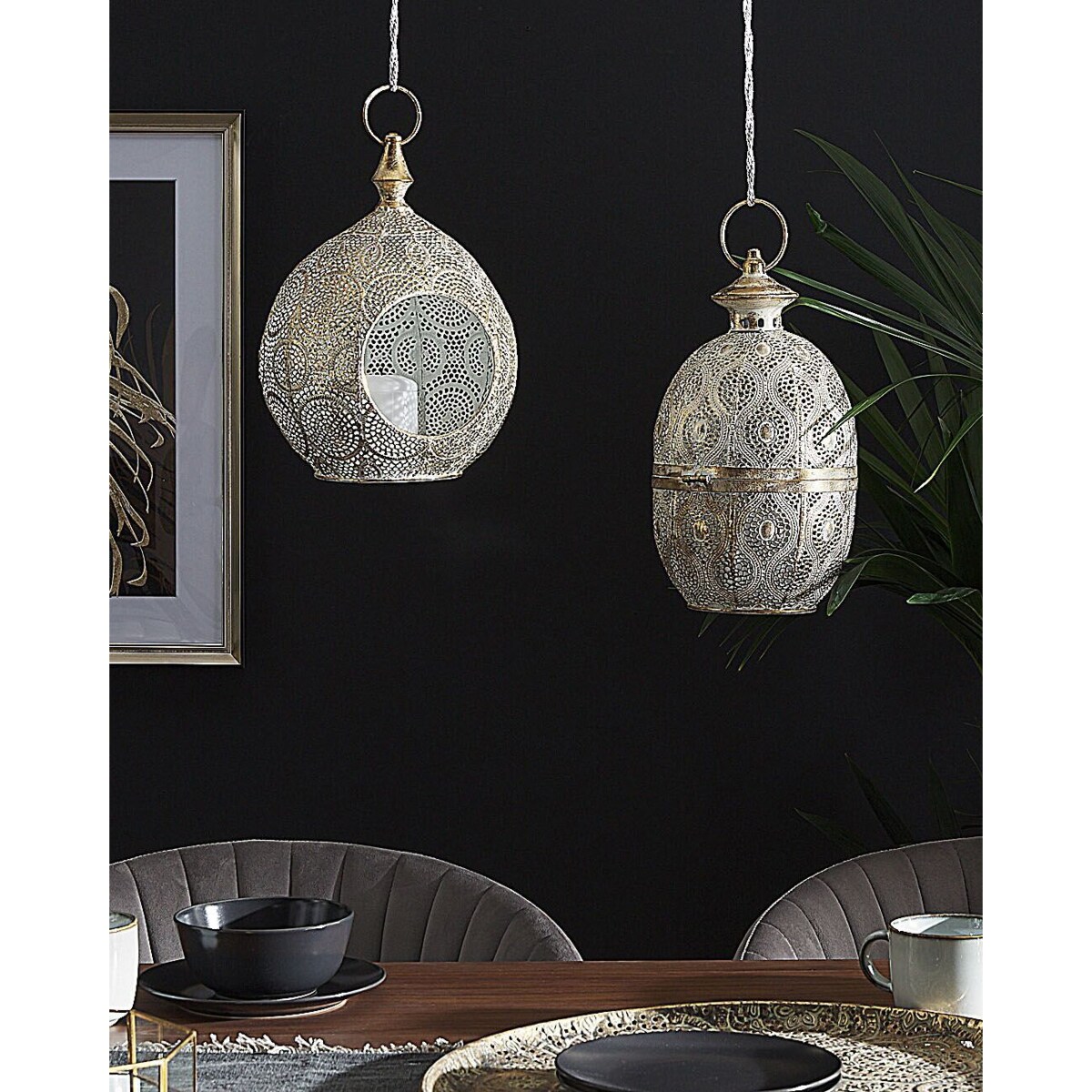 Lampion metalowy 33 cm złoty LAESO