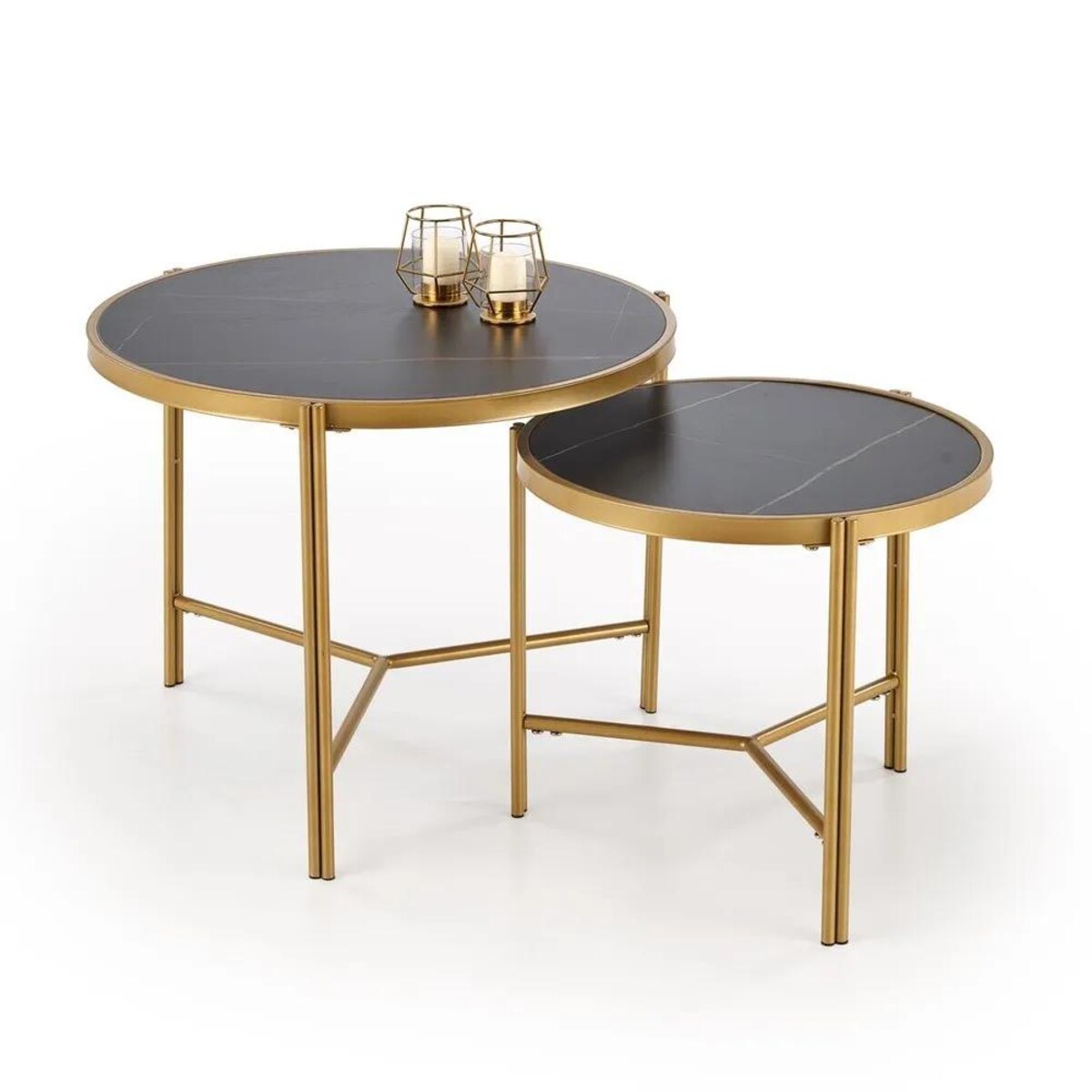 Zestaw 2 stolików FATIMA czarny marmur/złoty