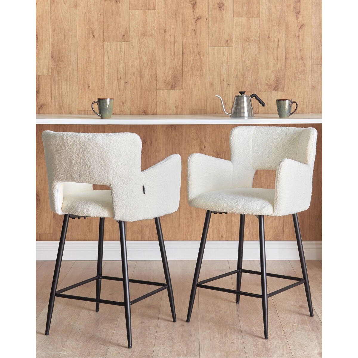 Zestaw 2 krzeseł barowych SANILAC Boucle Kremowy