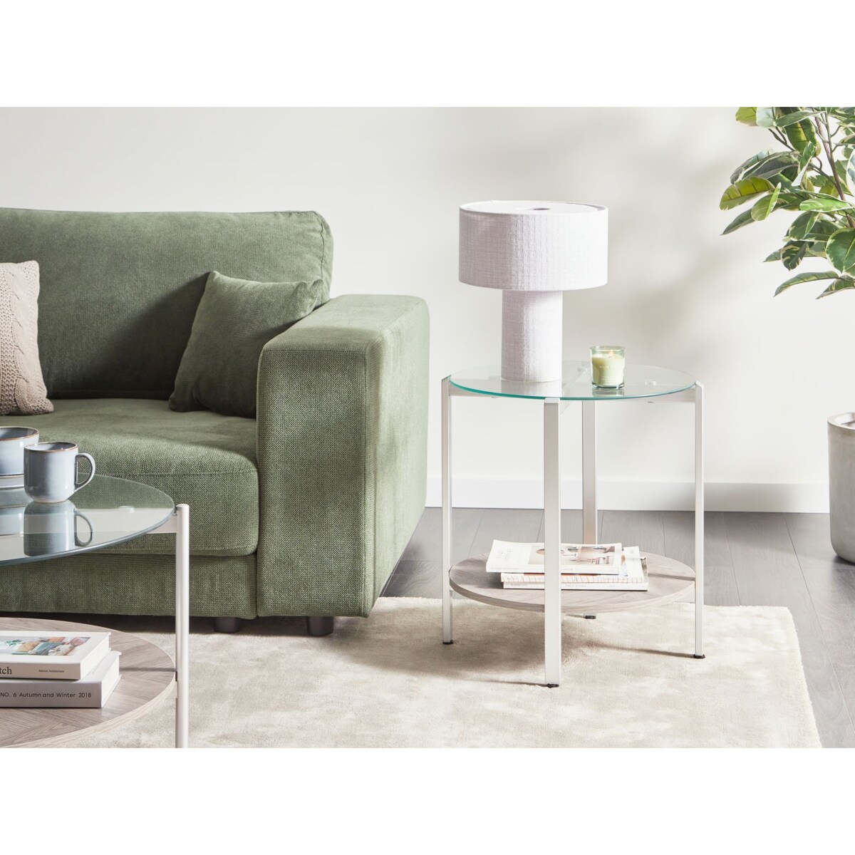 Stolik pomocniczy szklany jasne drewno ze srebrnym LOVELL