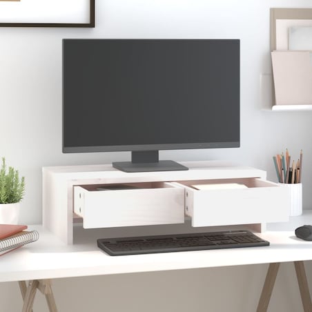 vidaXL Podstawka na monitor, biała, 50x27x15 cm, lite drewno sosnowe