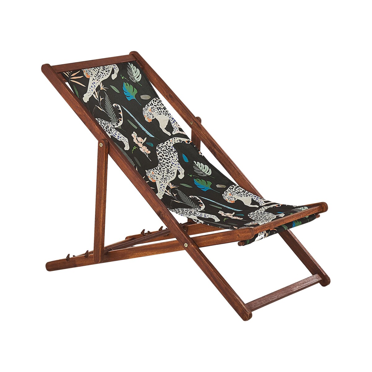 Zestaw 2 leżaków ogrodowych ciemne drewno akacjowe wzór w zwierzęta ANZIO