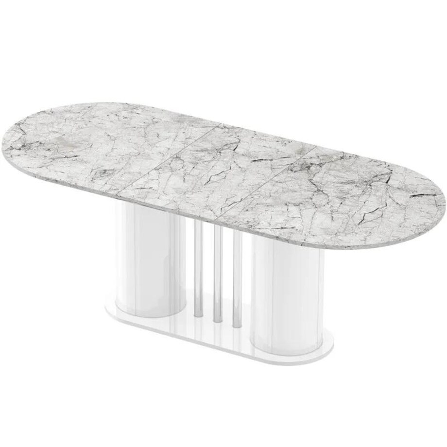 Stół rozkładany CESARO 160(208)x89 biały marmur venatino/biały połysk