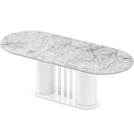 Stół rozkładany CESARO 160(208)x89 biały marmur venatino/biały połysk