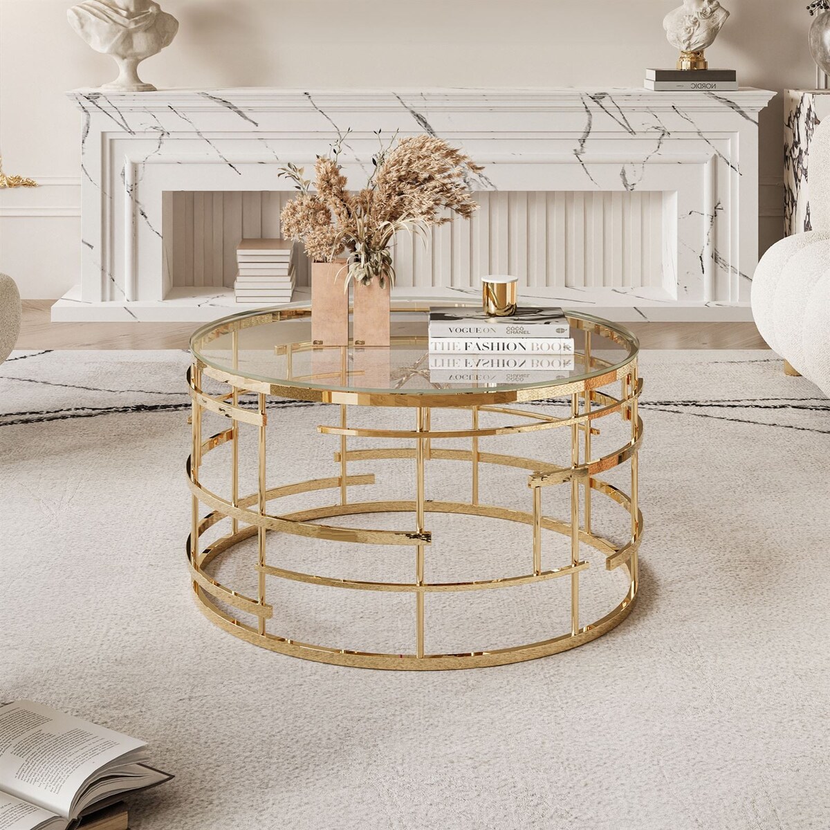 Stolik kawowy LAVINIO złoty chrom szklany blat