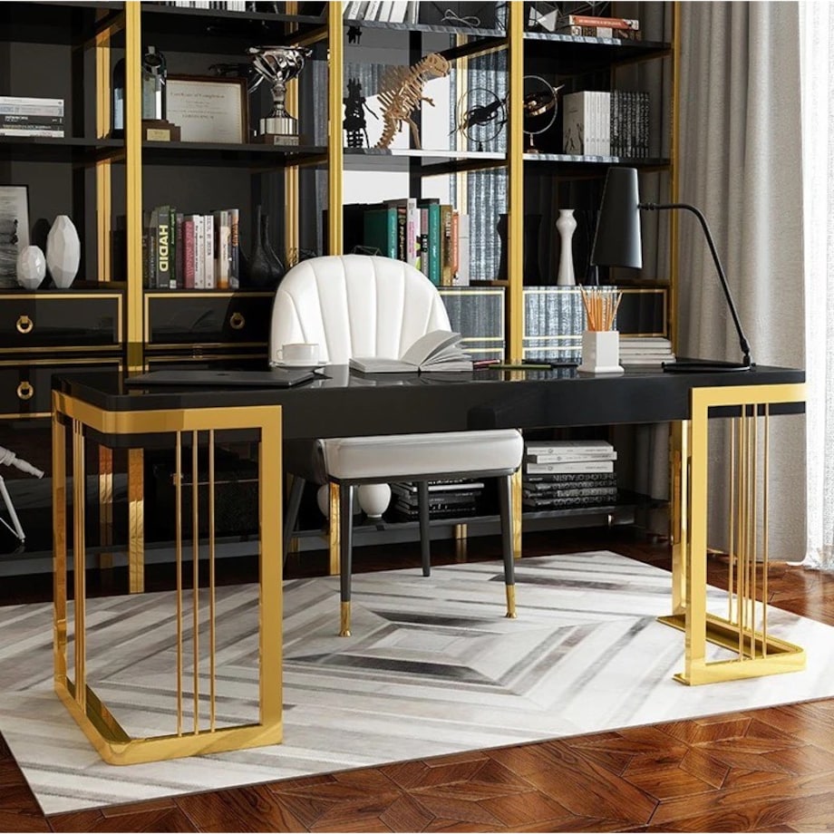 Czarne złote biurko ze stali nierdzewnej Luxury Premium 140x70x75