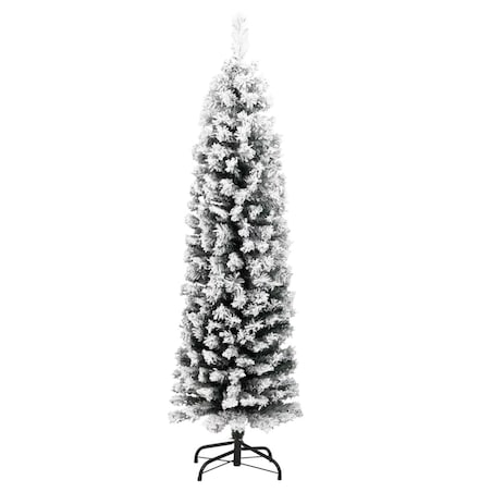 vidaXL Smukła sztuczna choinka pokryta śniegiem, zielona, 150 cm, PVC