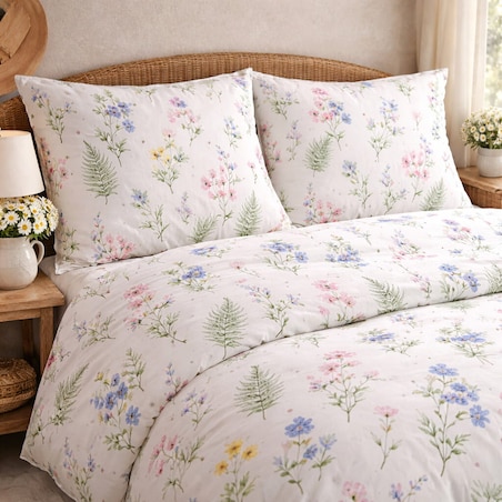 Pościel bawełniana 140x200 cm Kwiaty Polne Biała łąka