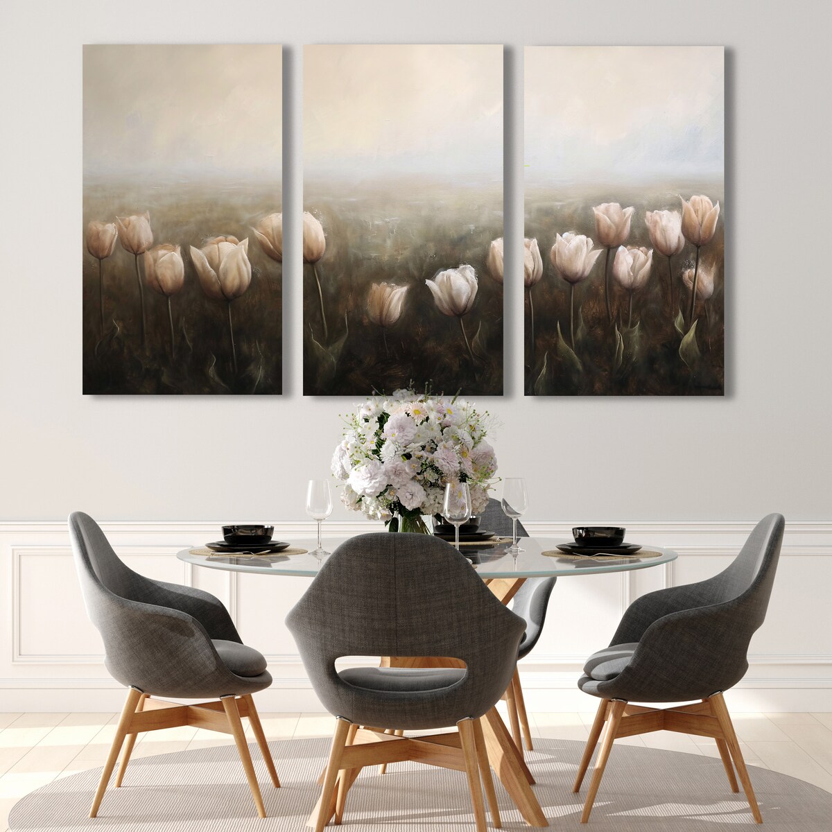 obraz pejzaż kwiaty Tryptyk 70cm x 120cm