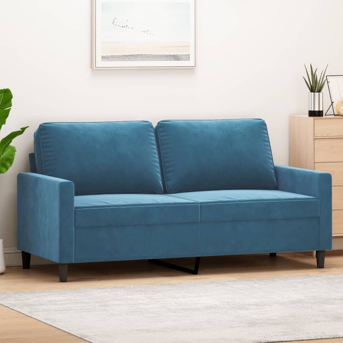 vidaXL Sofa 2-osobowa, niebieski, 140 cm, tapicerowana aksamitem