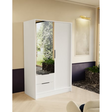 Szafa NOEMI ryflowana z lustrem 102 cm - biała mat