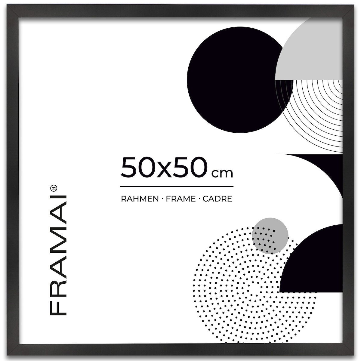 Ramka na zdjęcia 50x50 cm czarna rama MDF z plexi do powieszenia klasyczna kwadratowa ramka FRAMAI