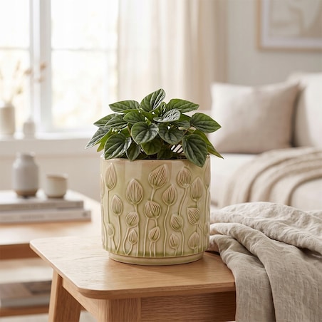 OSŁONKA NA DONICZKĘ CERAMICZNA BEŻOWA 14cm NA KWIATY PARAPET BALKON ZIOŁA