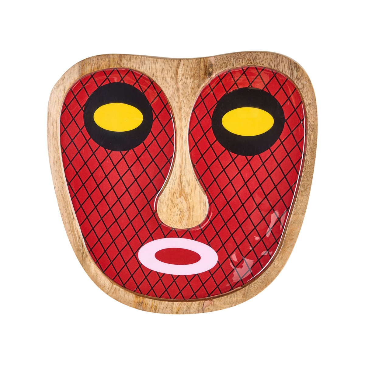 Dekoracja ścienna Twarz KATSINA Drewno mango 22 cm Czerwony