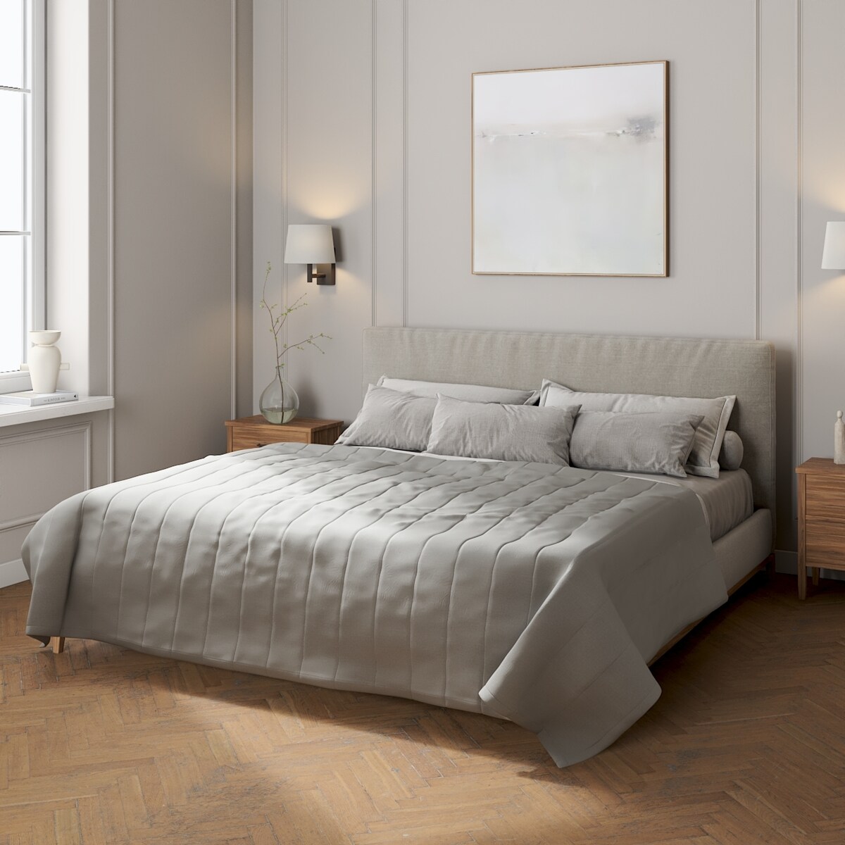 Narzuta pikowana w pasy 260x210 szary