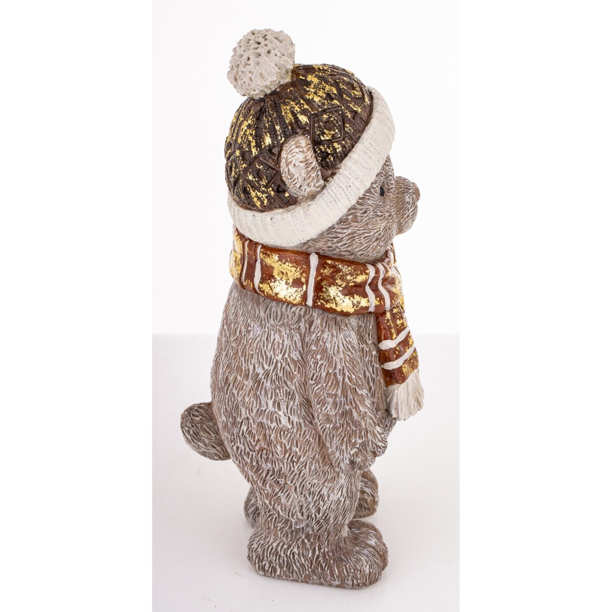 Figurka świąteczna - szary Miś w czapce i szaliku 17x8x7,5 cm CAPELLO