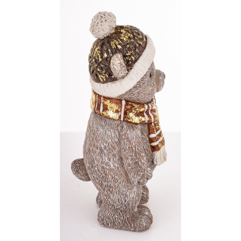 Figurka świąteczna - szary Miś w czapce i szaliku 17x8x7,5 cm CAPELLO