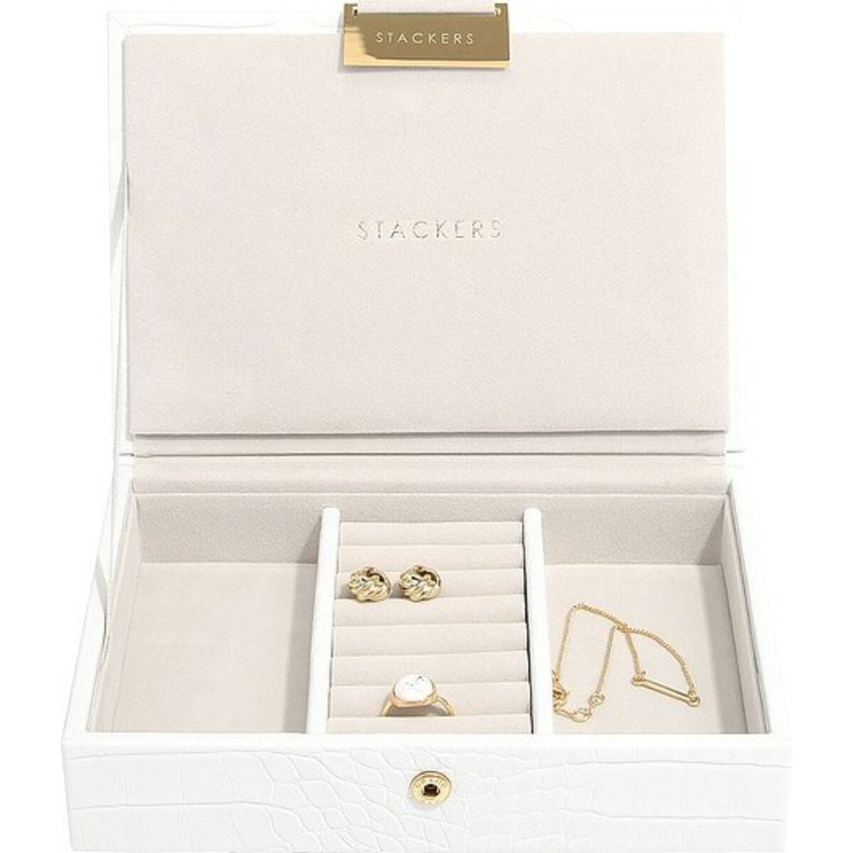 Szkatułka na biżuterię Stackers Croc mini biała z pokrywką