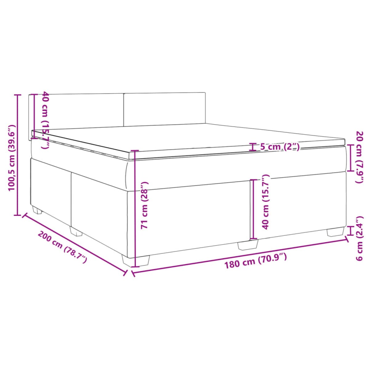 vidaXL Łóżko kontynentalne z materacem, jasnoszare, tkanina, 180x200cm