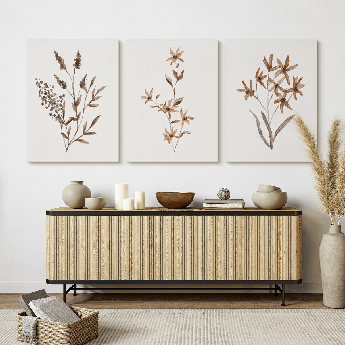 ZESTAW 3X OBRAZ DO SALONU SYPIALNI DELIKATNE MALOWANE KWIATY BOHO 30x40cm