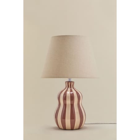 Lampa stołowa Jolira ceramiczno-lniana 40 cm, paski bordowe