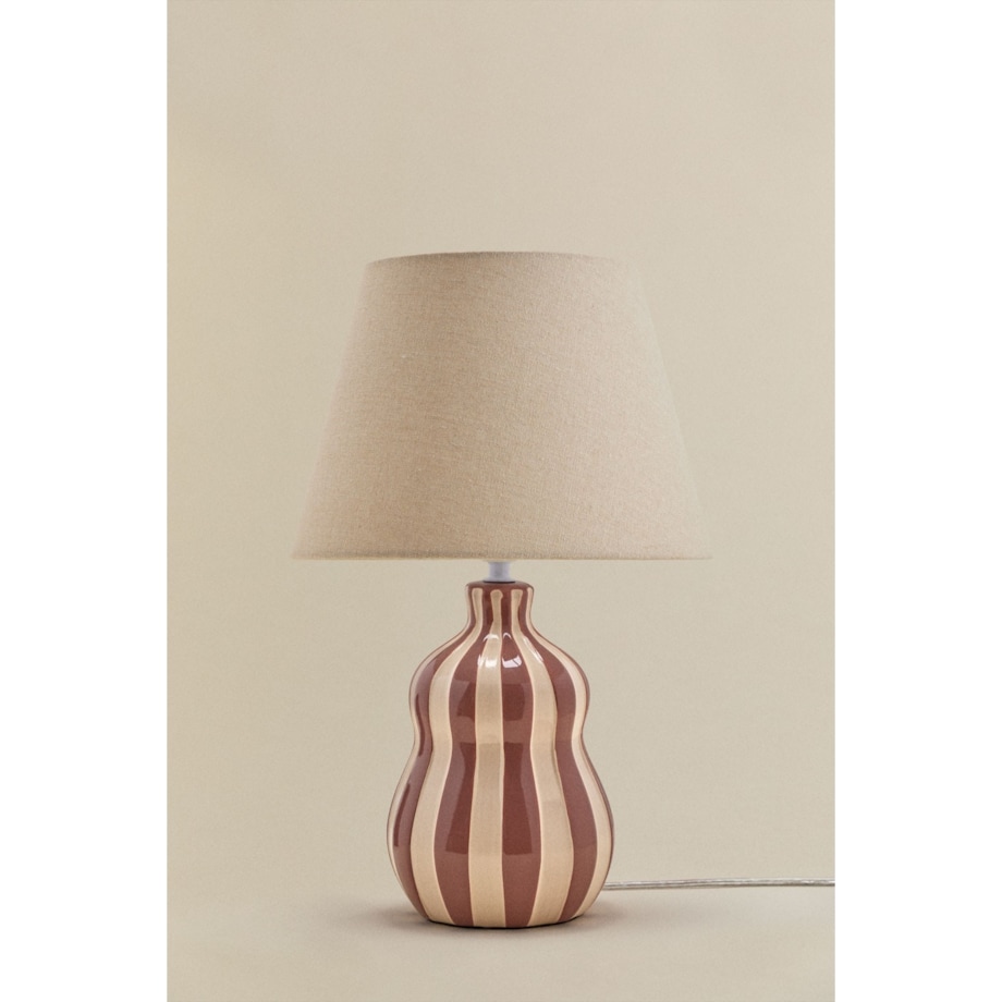 Lampa stołowa Jolira ceramiczno-lniana 40 cm, paski bordowe