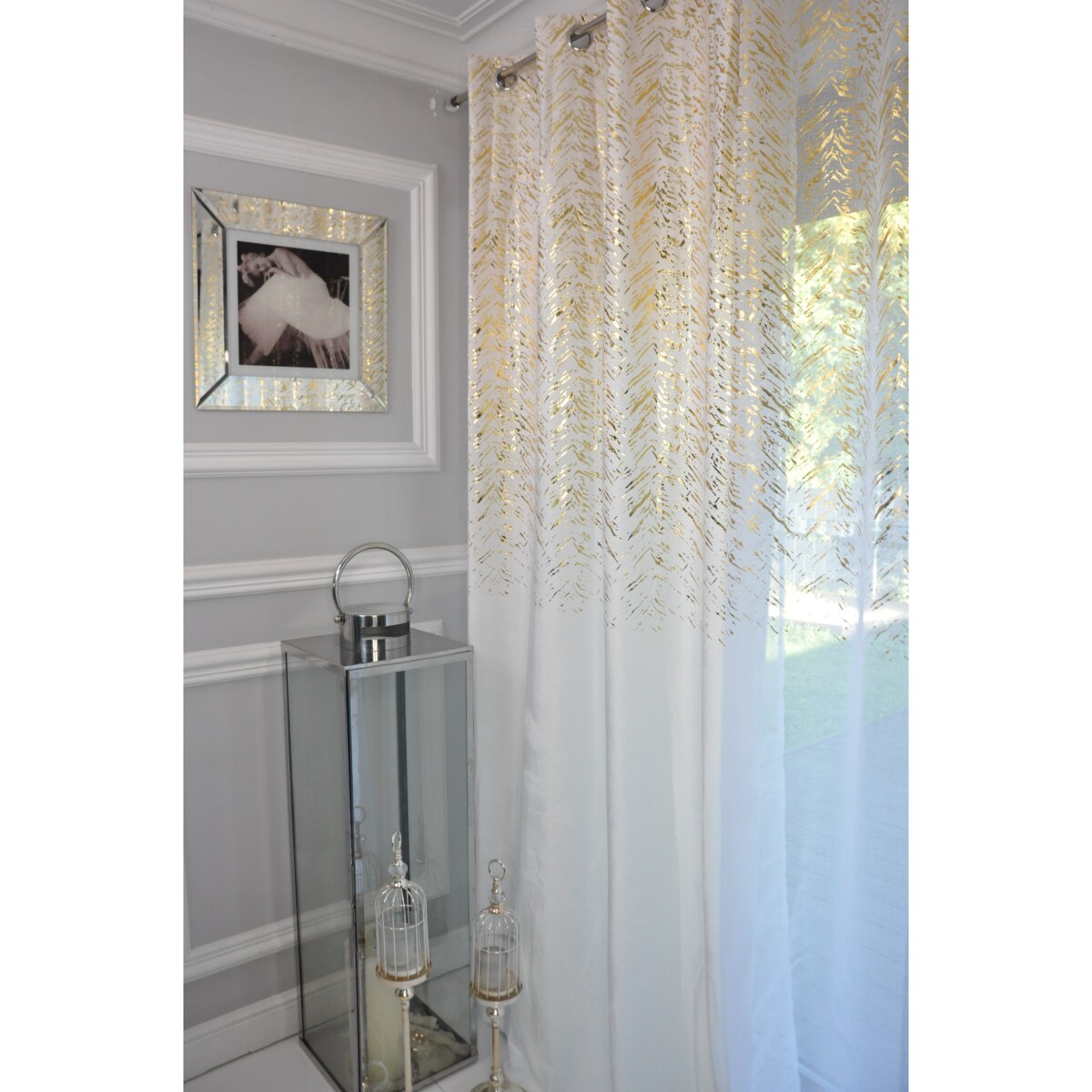 zasłona welurowa "velvet glow" złoty print 140x250 cm przelotki biała
