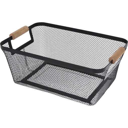 Koszyk metalowy z drewnianymi uchwytami