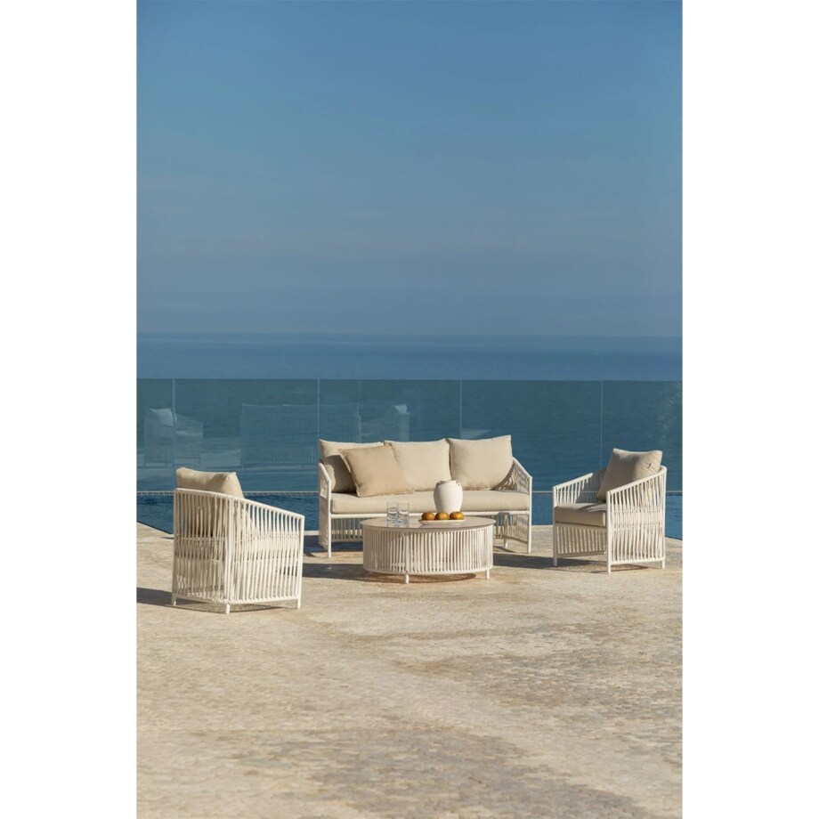 Zestaw ogrodowy: dwuosobowa sofa, 2 fotele i stolik kawowy kremowy Sophie