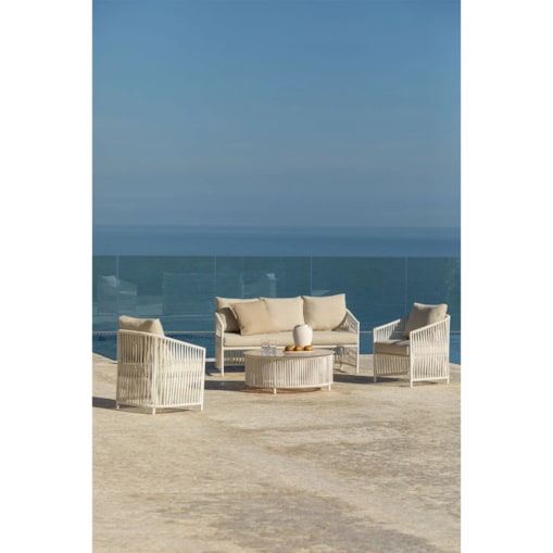 Zestaw ogrodowy: dwuosobowa sofa, 2 fotele i stolik kawowy kremowy Sophie