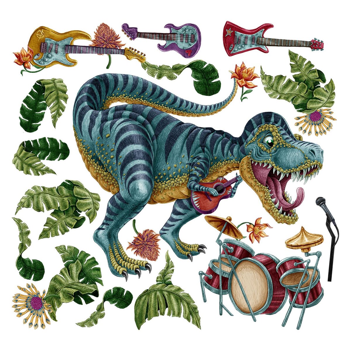 Zestaw naklejek na ścianę, Muzyczny dinozaur, 100cm