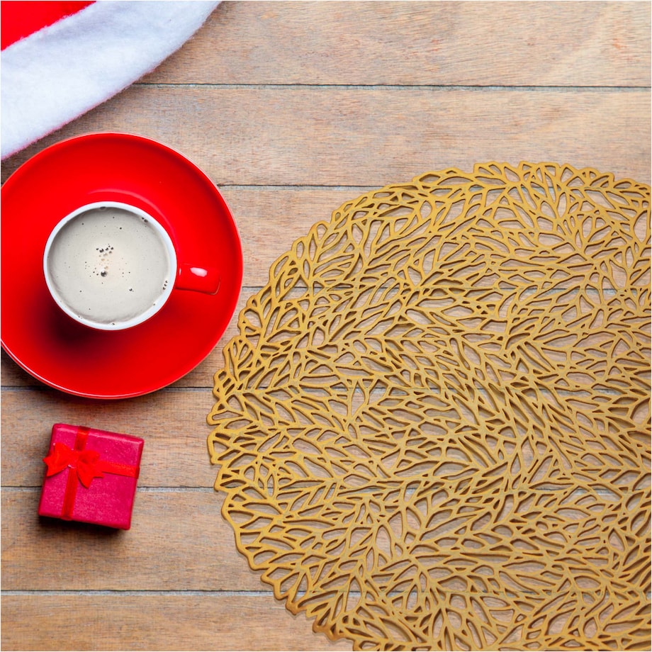 Podkładka Ażurowa Na Stół Mata Stołowa Pod Talerz Ozdoba 38 Cm Pvc Miedziana