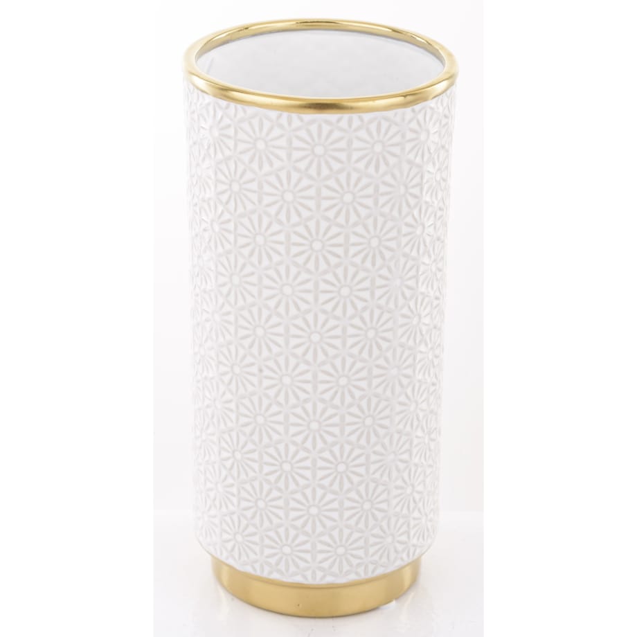 Wazon ceramiczny 24x12x12 cm PIA biały ze złotym obrzeżem
