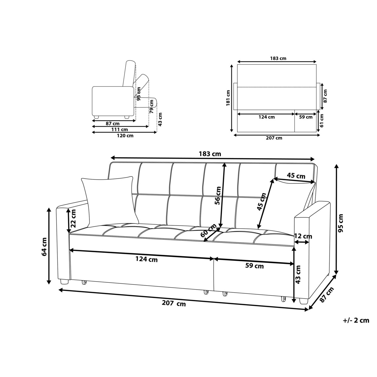Sofa rozkładana czarna GLOMMA