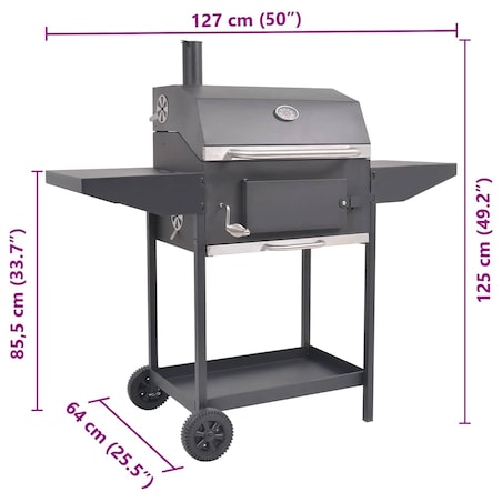 vidaXL Grill węglowy z wędzarnią i dolną półką, czarny