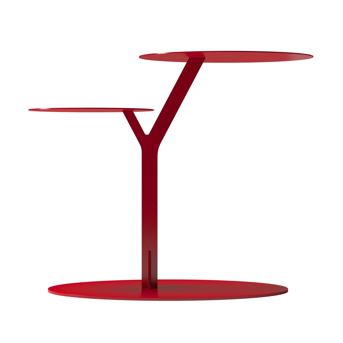 Stolik metalowy dwa blaty, kolor bordowy