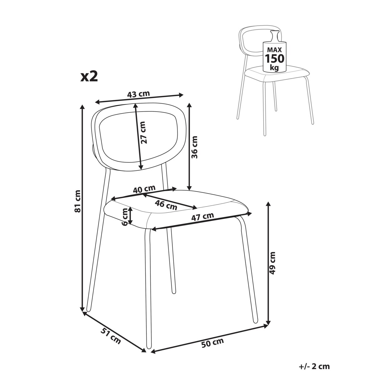 Krzesło do jadalni Zestaw 2 Tkanina Lazurowy MAYETTA