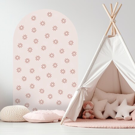 Naklejka na ścianę łuk różowy vintage - stokrotki XL