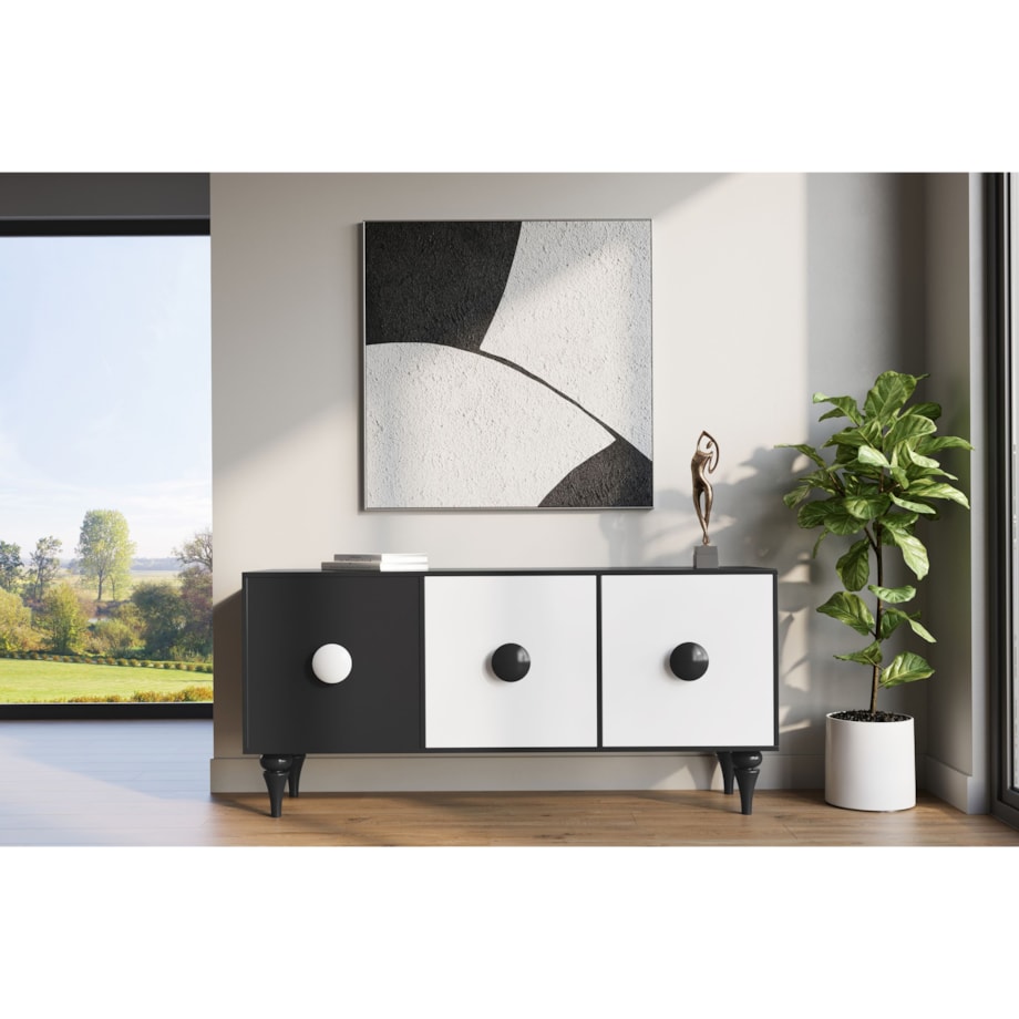 Nowoczesna czarno-biała komoda Dancan PARADIS / szer. 158 cm