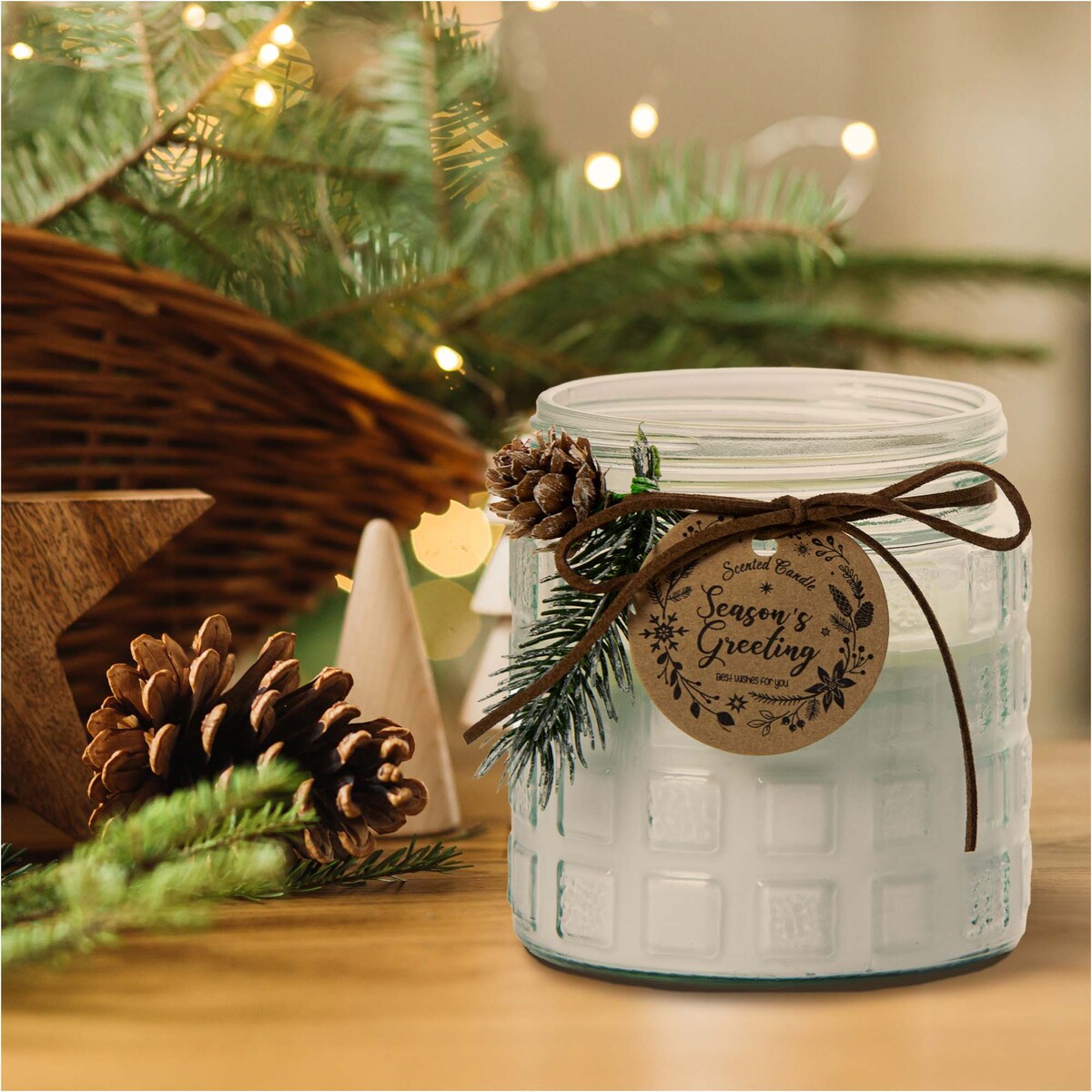 Świeczka Zapachowa Świeca Świąteczna Zapach Drzewny Dekoracja Biała