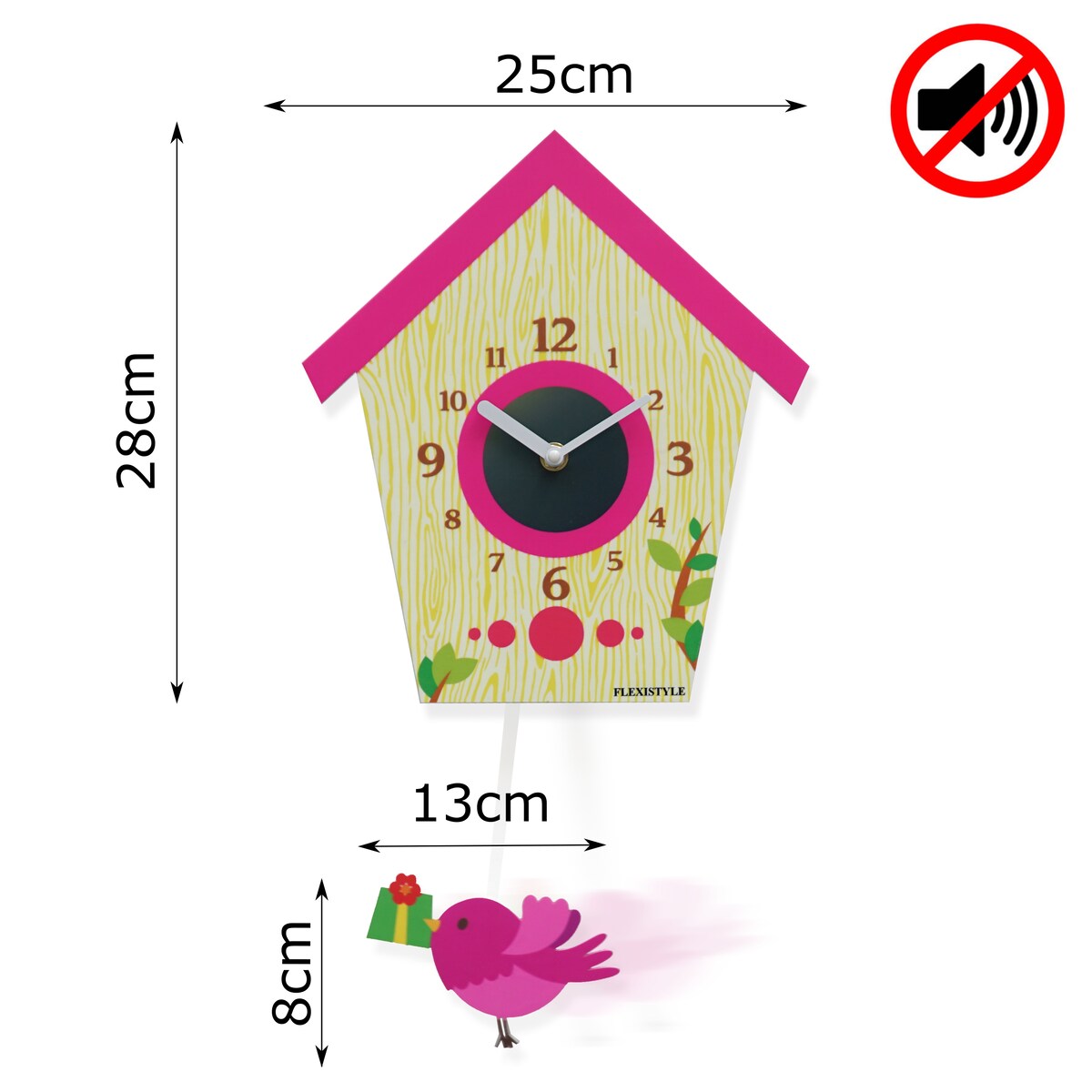 Zegar dla dzieci z wahadłem BIRD różowy